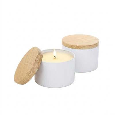 Plechová dóza na svíčky pr. 6,5x5,2cm - bílá