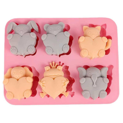 Silikonová forma na mýdlo zvířátka se srdíčkem - 6ks